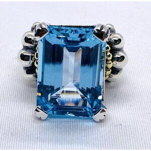Lagos Caviar Sterling Silver 925 18K 750 Blue Stone Ring Size 7